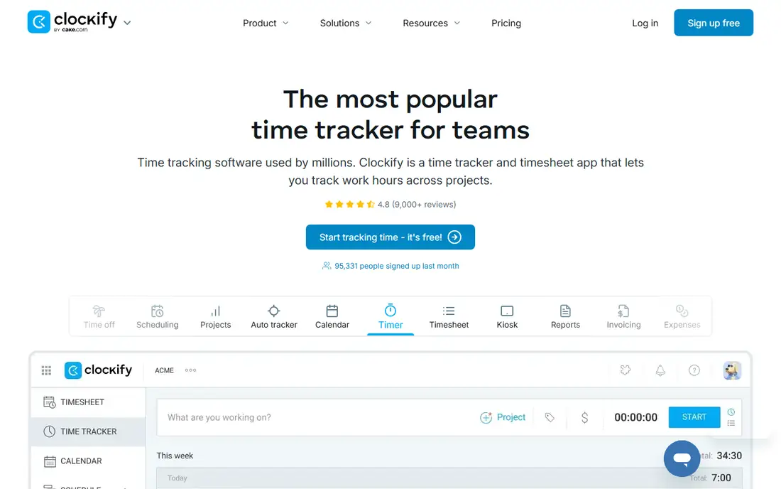 Clockify homepage