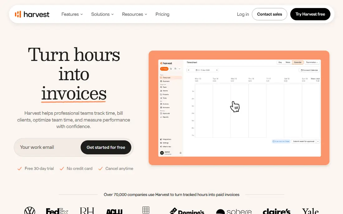 Harvest homepage