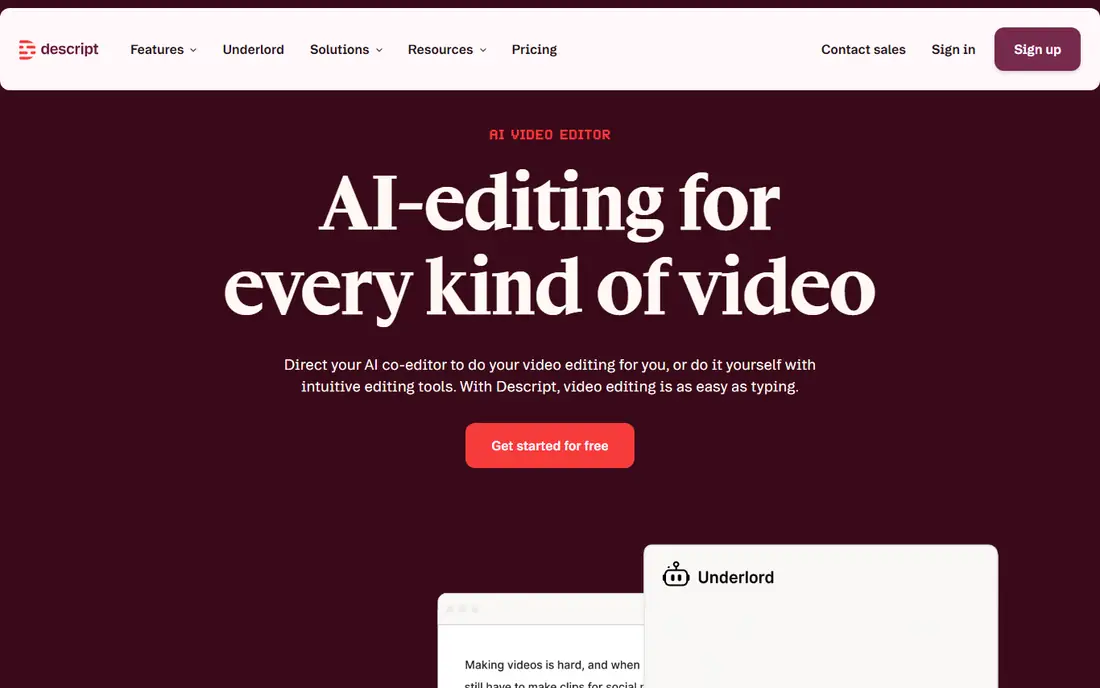 Descript homepage