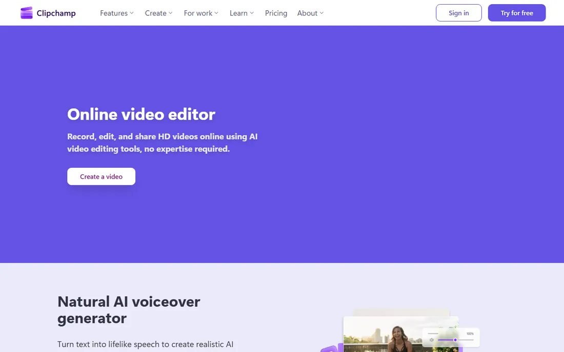 Clipchamp homepage