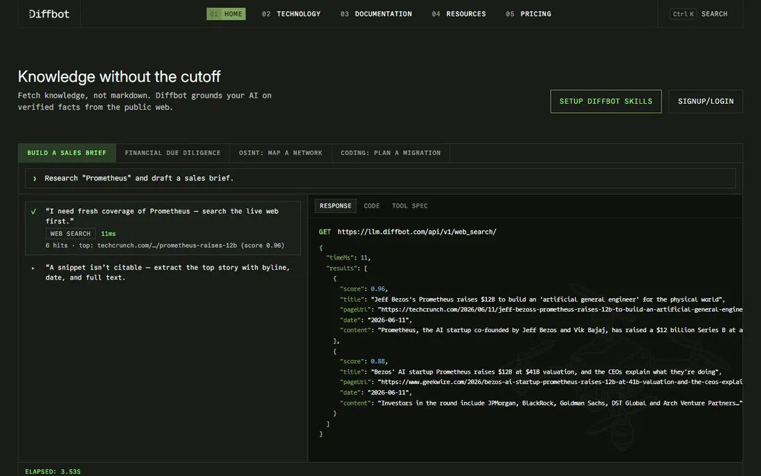 Diffbot homepage