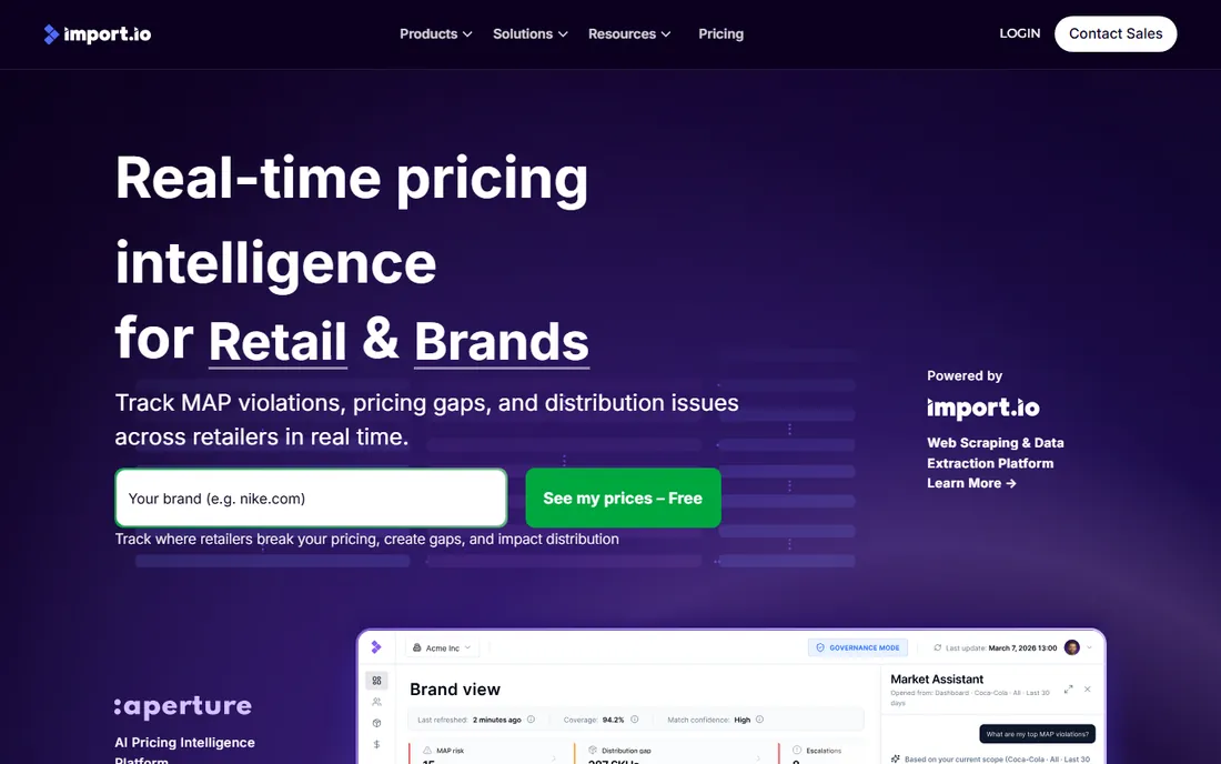Import.io homepage