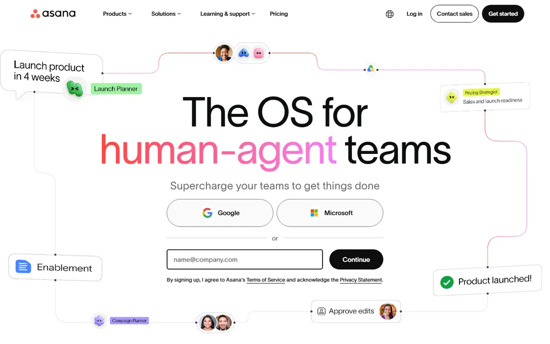 Asana homepage