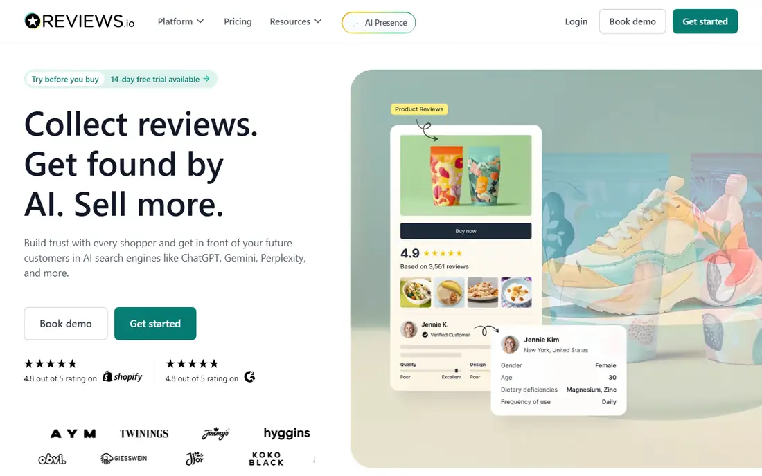 Reviews.io homepage