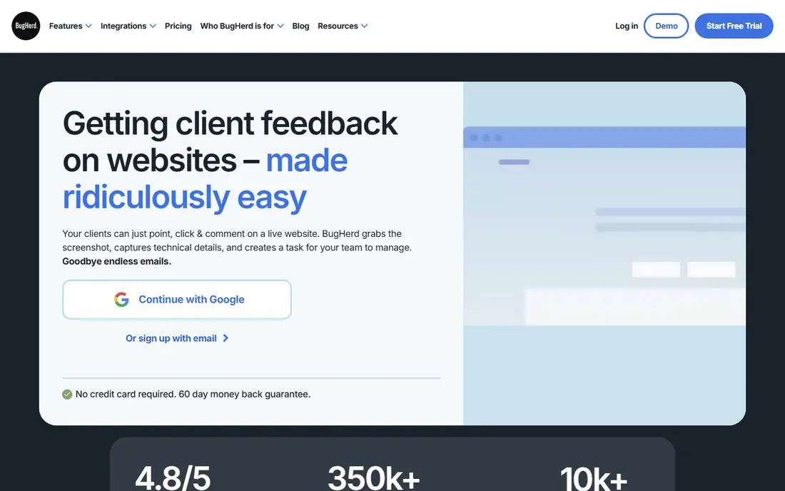 BugHerd homepage