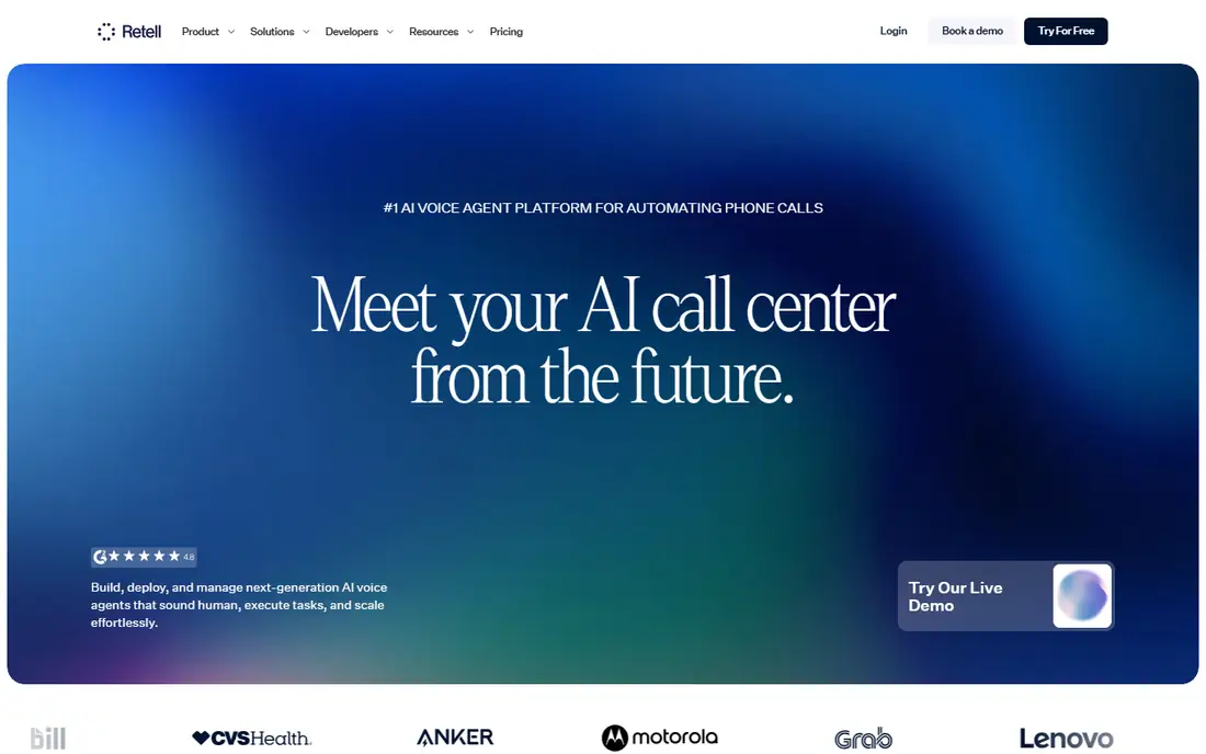 Retell AI homepage
