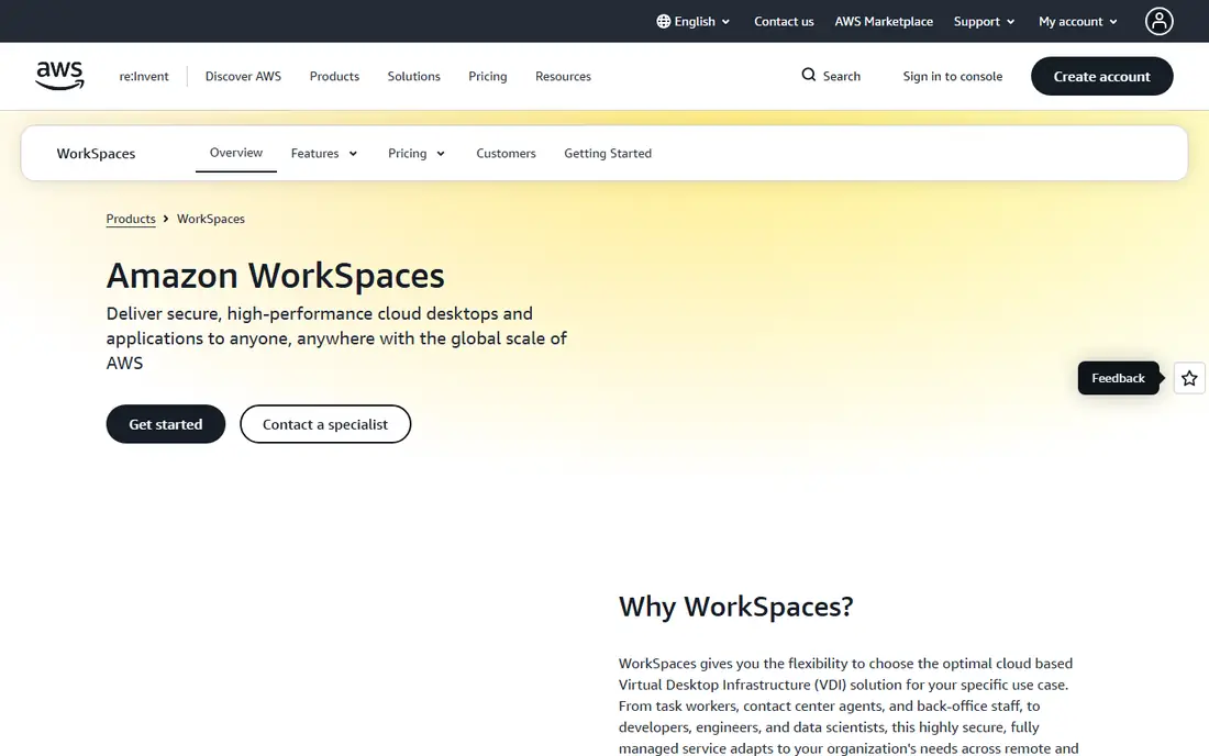 Amazon WorkSpaces homepage