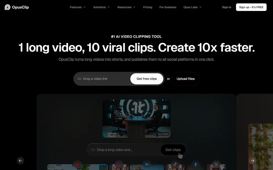 OpusClip homepage
