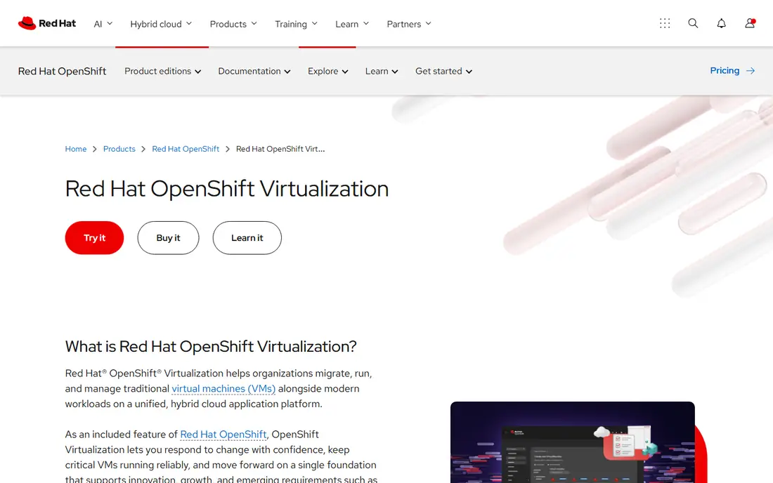 Red Hat OpenShift Virtualization homepage