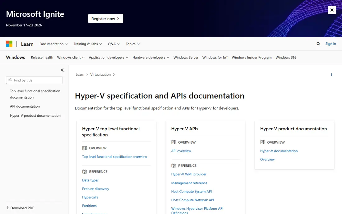 Microsoft Hyper-V homepage