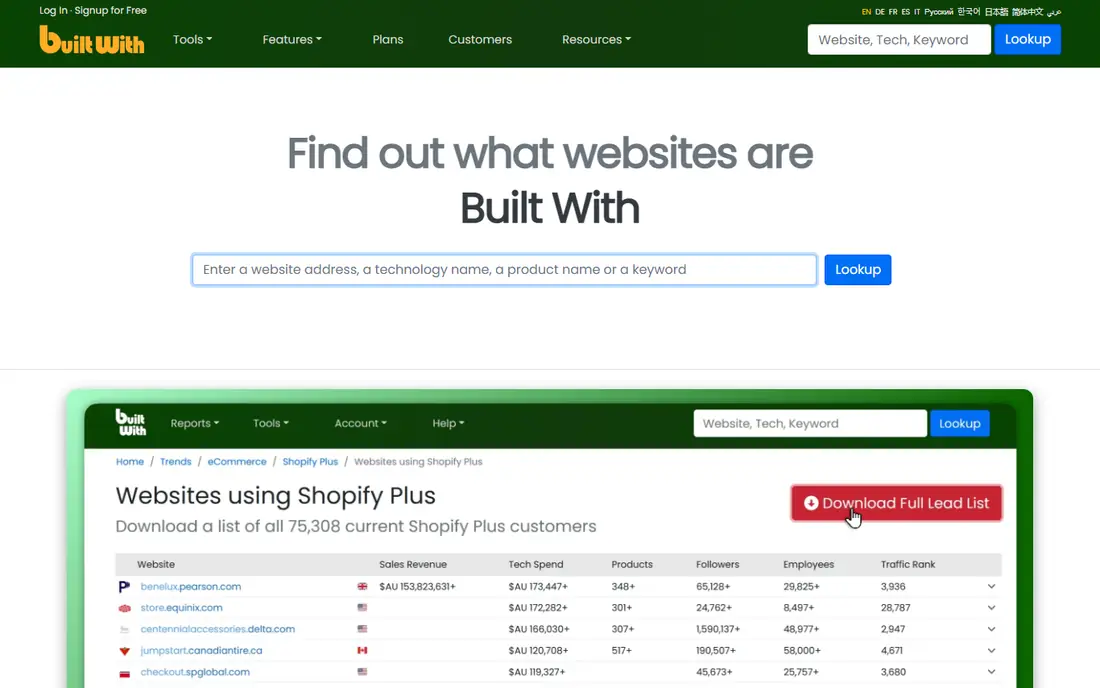 BuiltWith homepage
