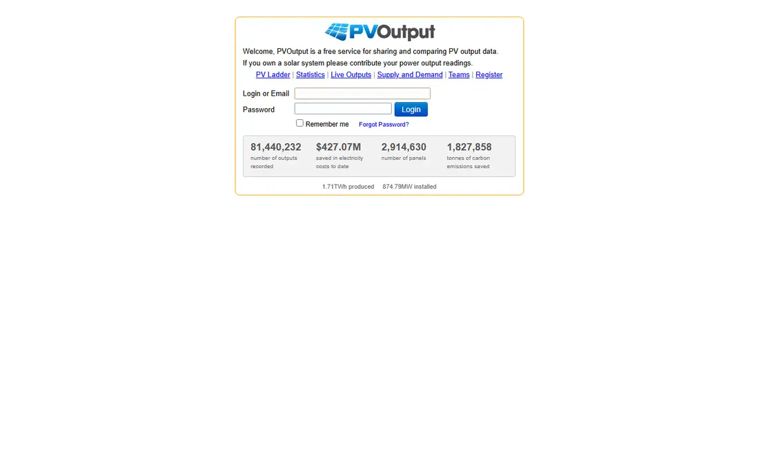 PVOutput homepage
