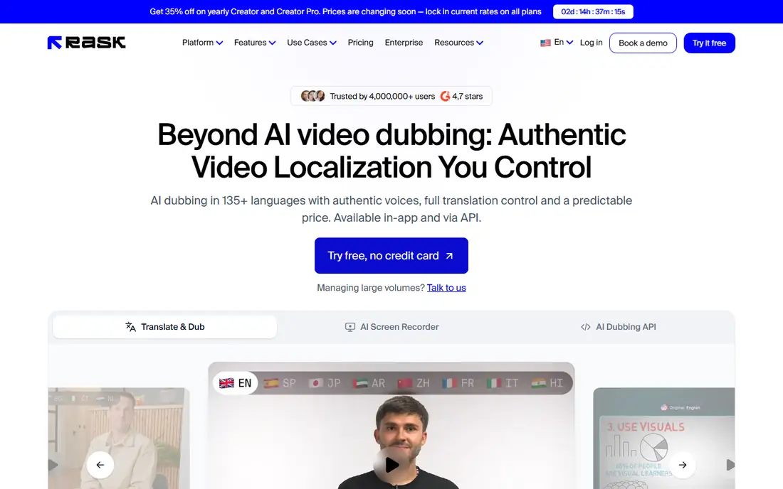 Rask AI homepage
