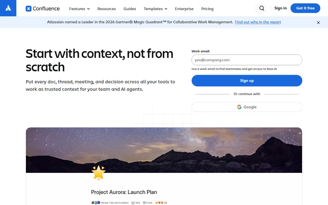 Confluence homepage