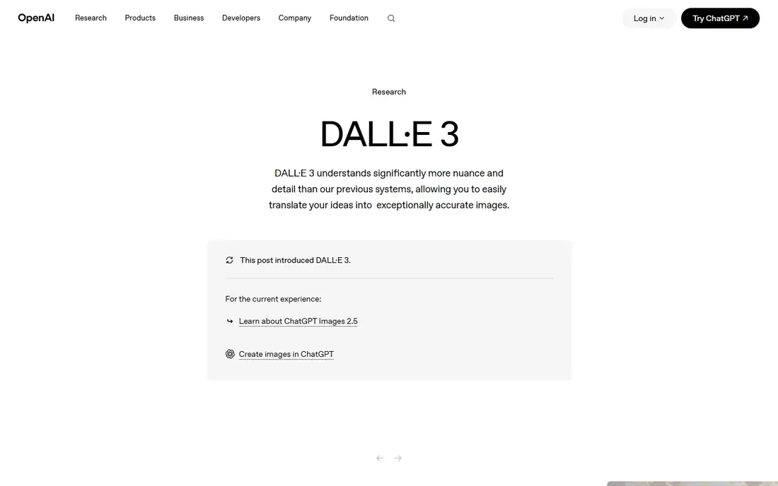 DALL-E 3 homepage