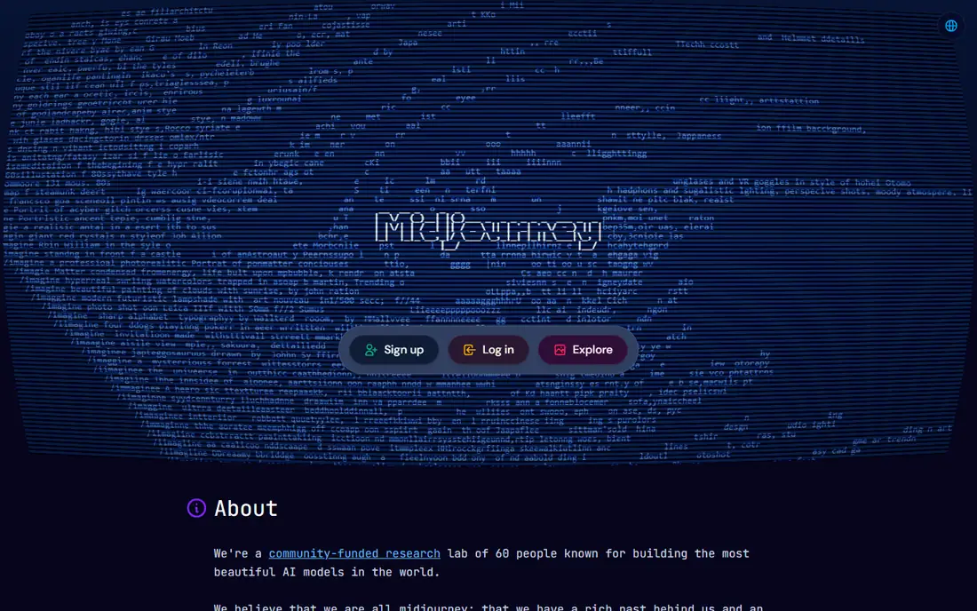 Midjourney homepage
