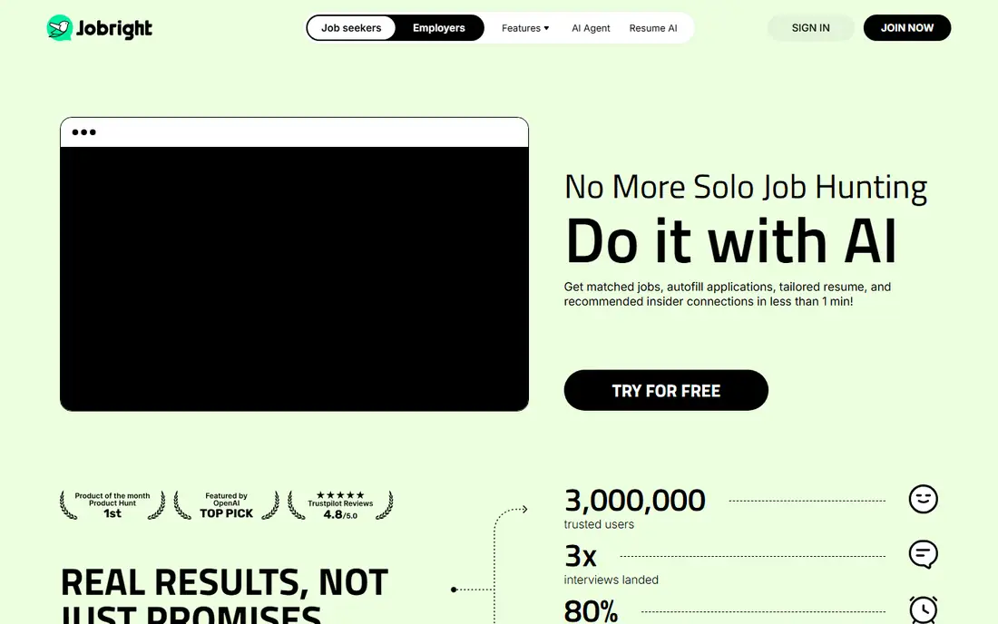 Jobright homepage