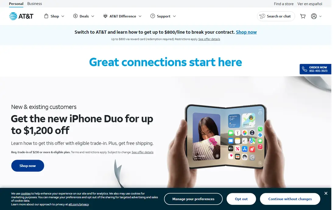 AT and T homepage