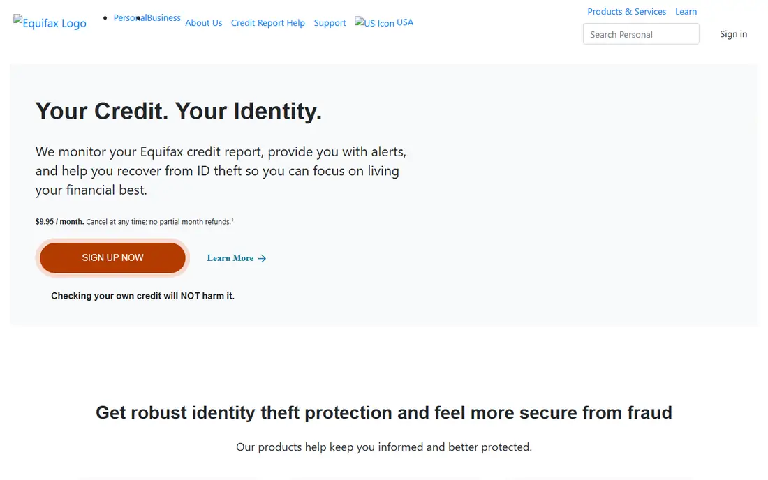 Equifax homepage