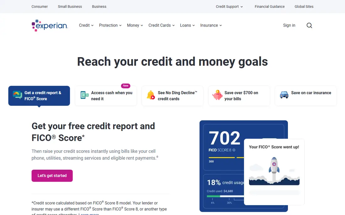 Experian homepage