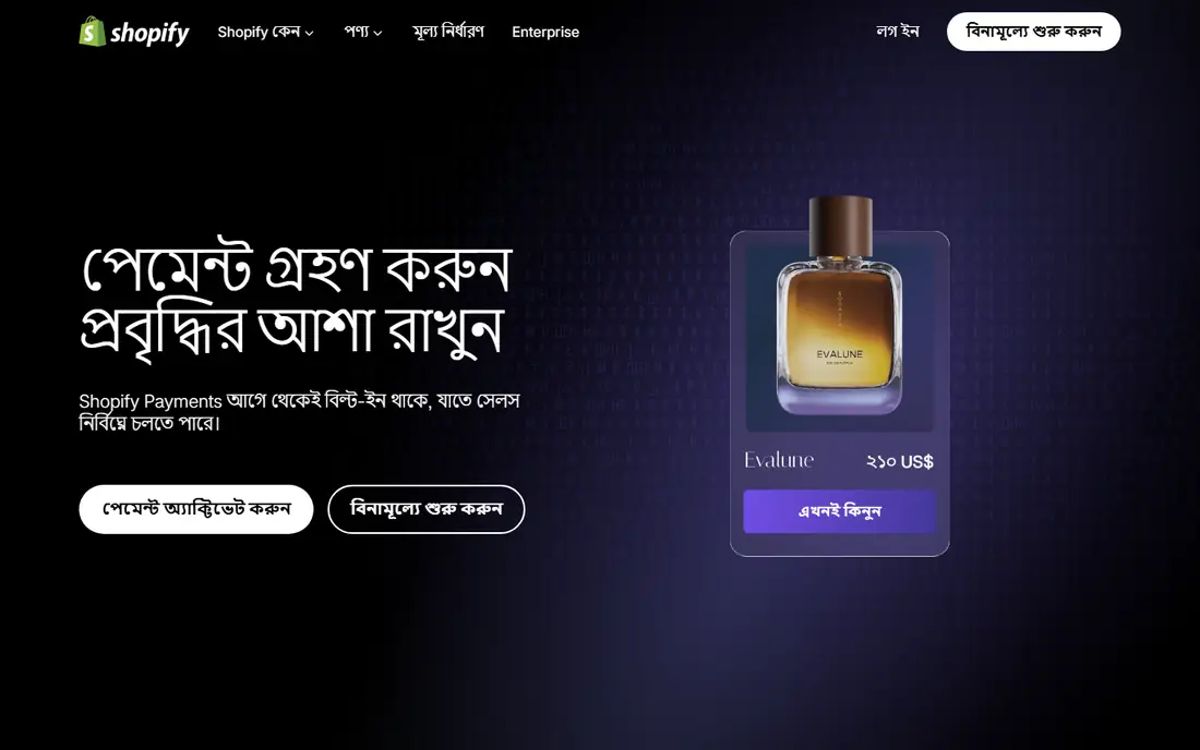 Shopify Payments homepage