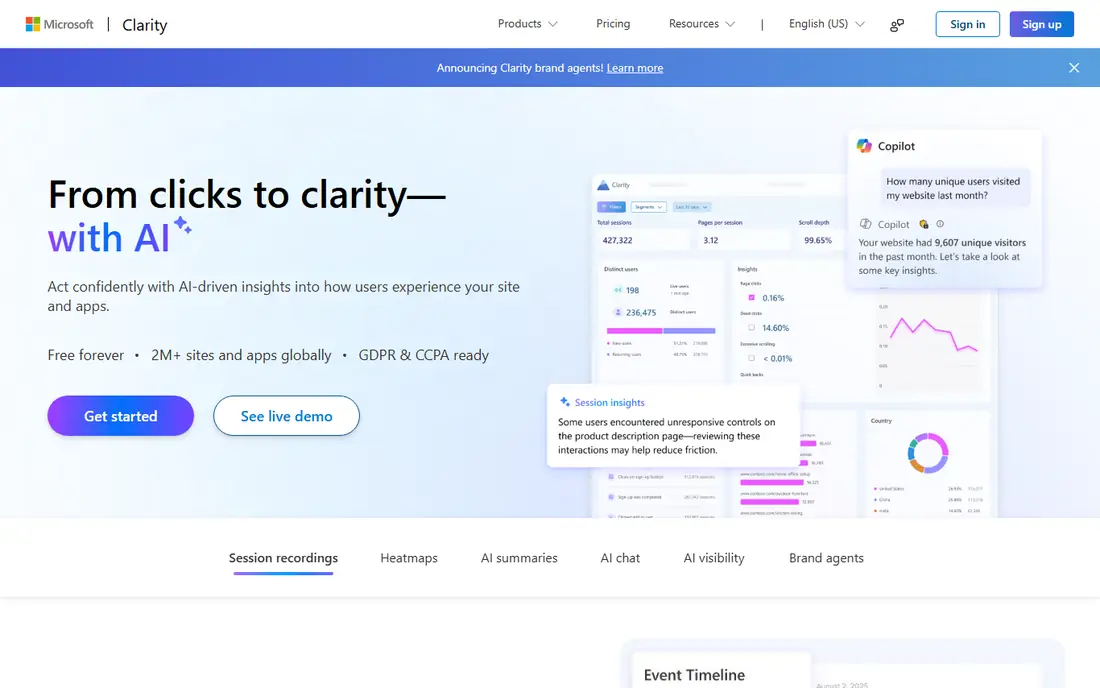 Microsoft Clarity homepage