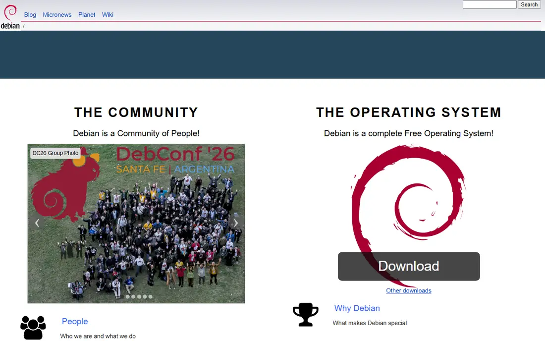 Debian homepage
