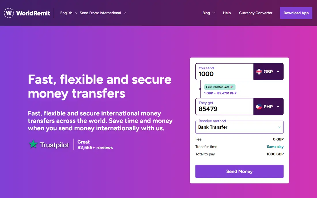 WorldRemit homepage