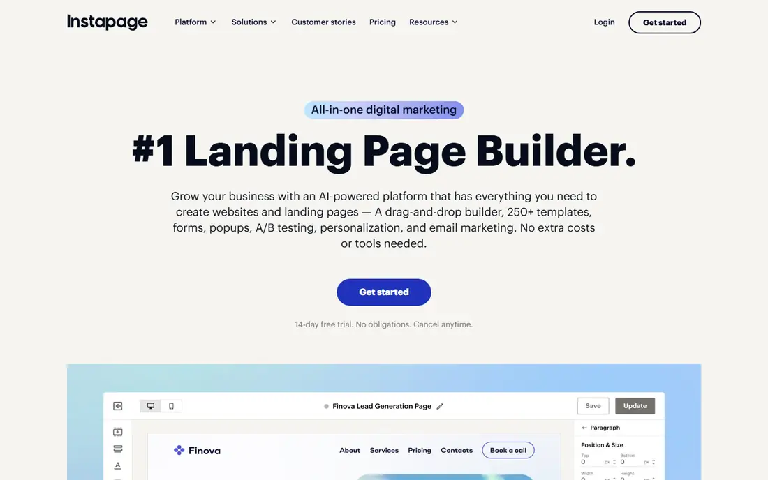 Instapage homepage