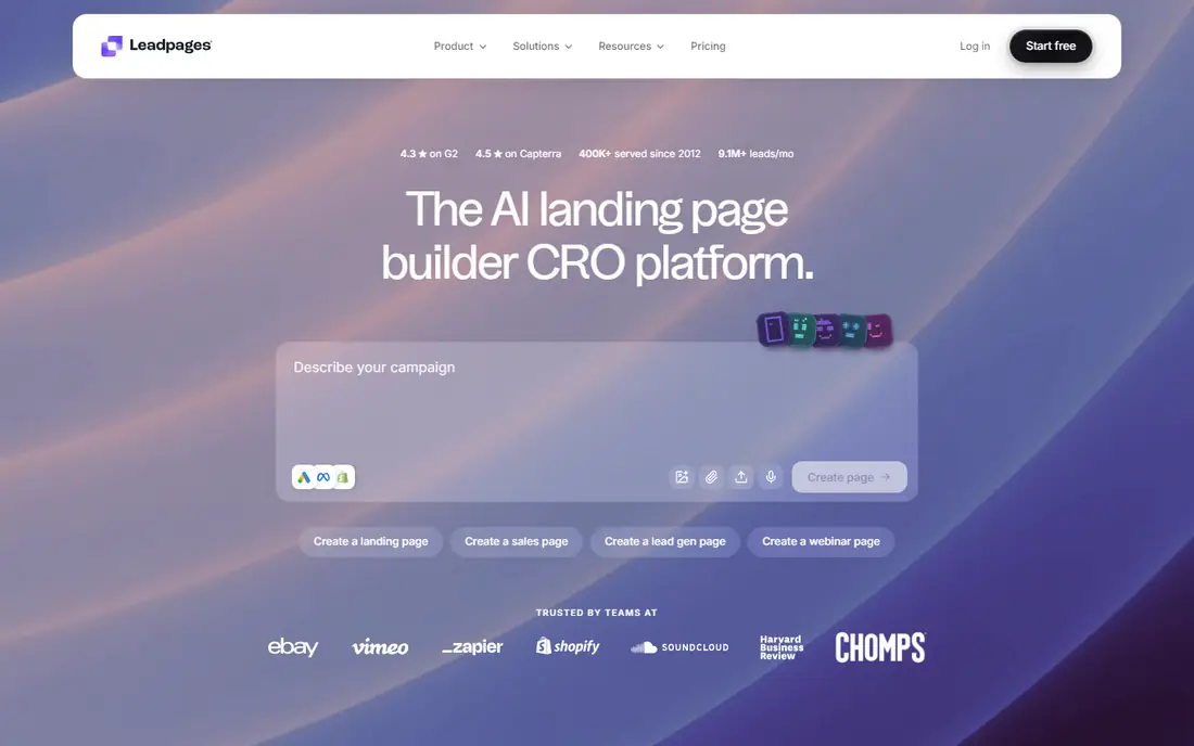 Leadpages homepage
