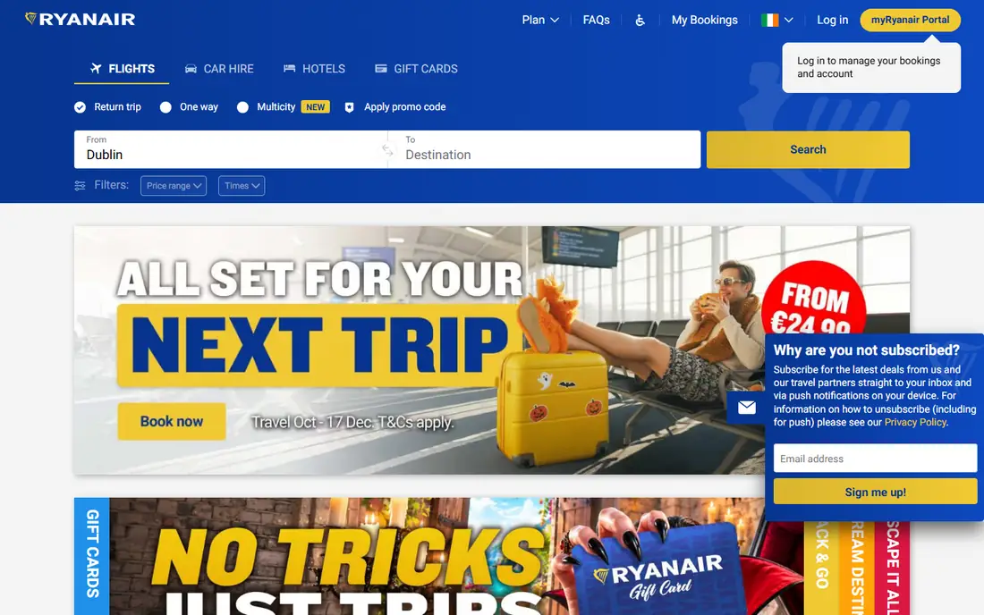 Ryanair homepage