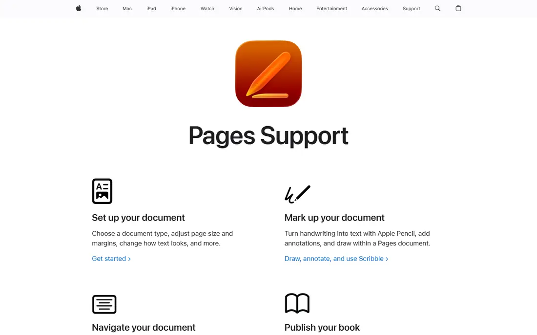 Apple Pages homepage