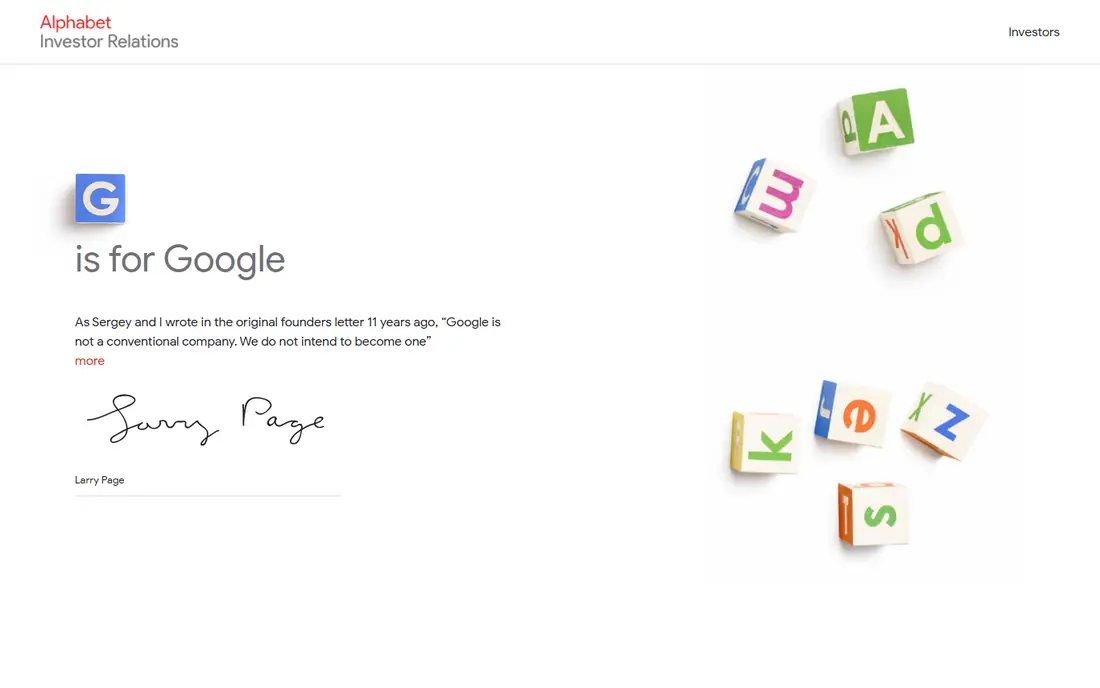 Alphabet homepage
