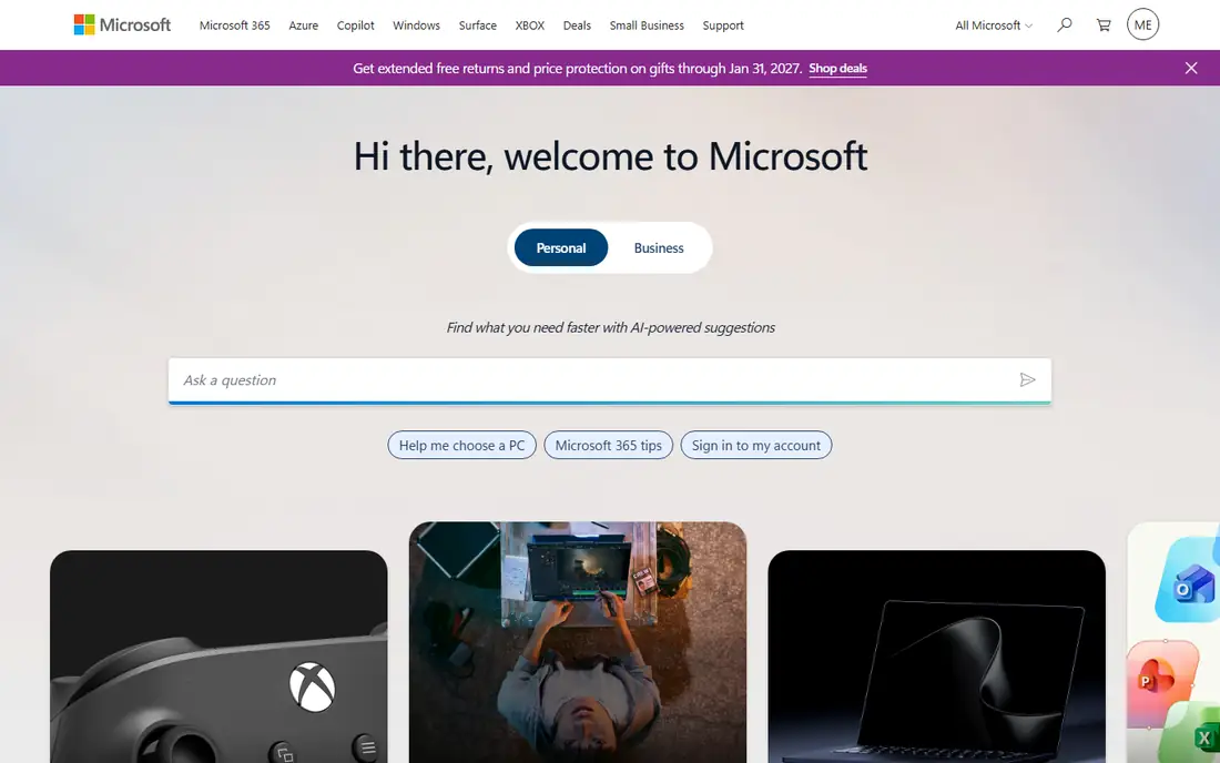Microsoft homepage