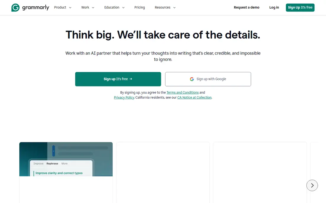 Grammarly homepage