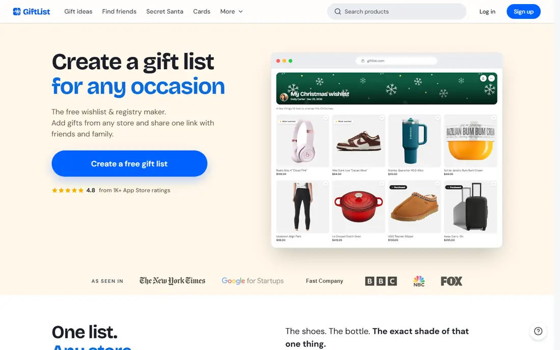 GiftList homepage