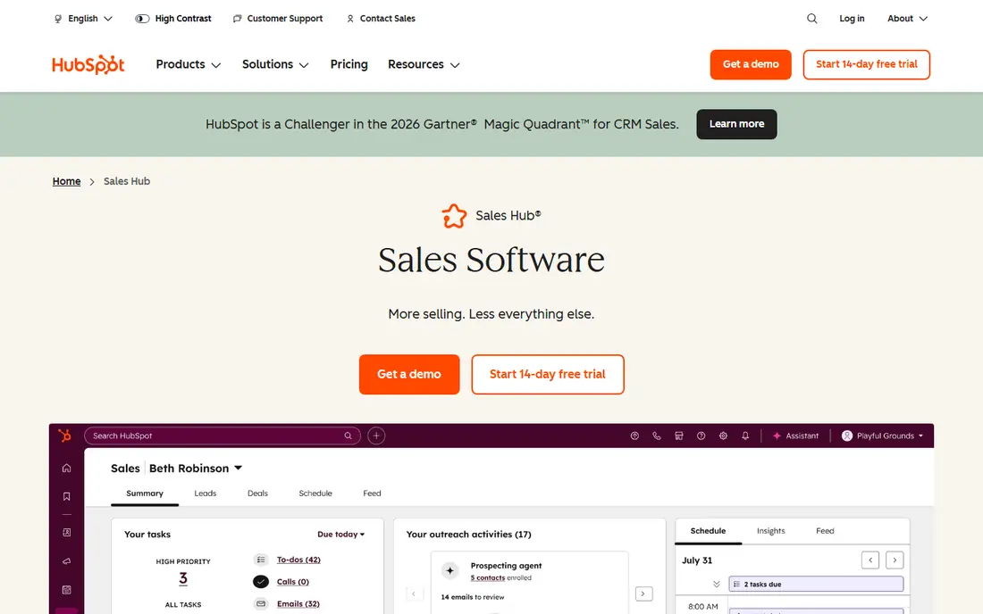 HubSpot Sales Hub homepage