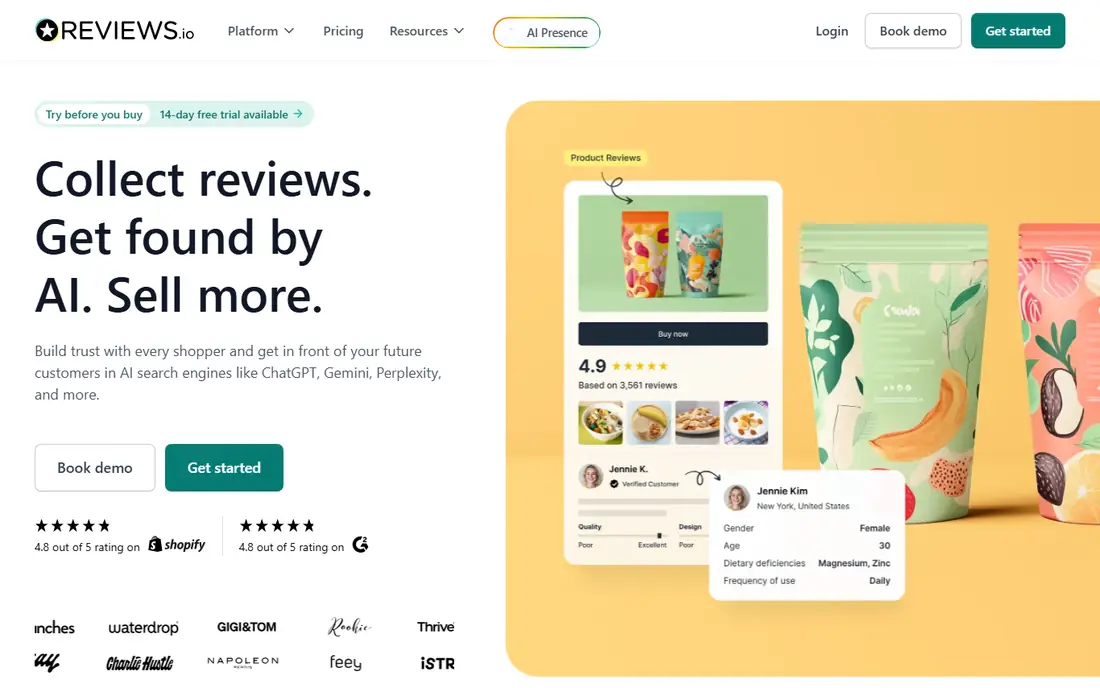 Reviews.io homepage