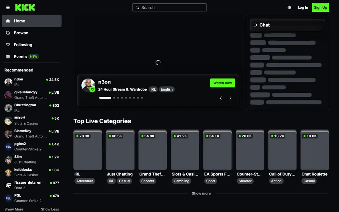Kick homepage