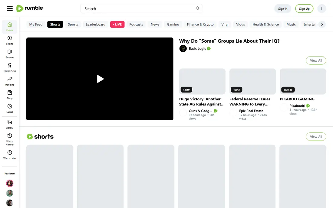 Rumble homepage