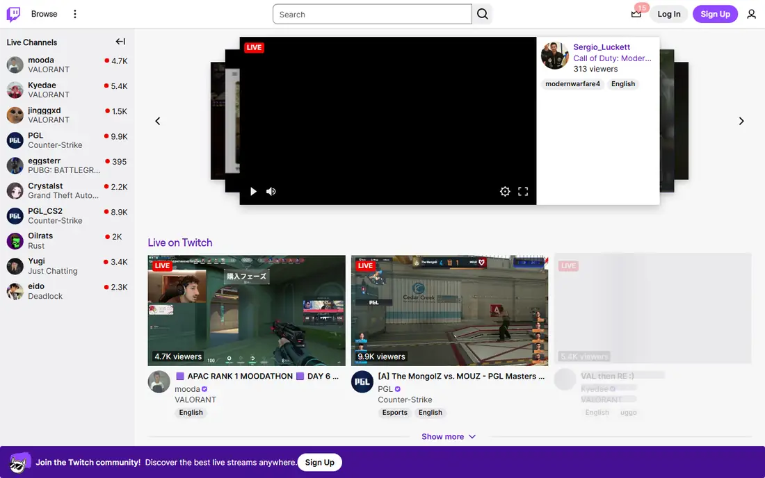 Twitch homepage