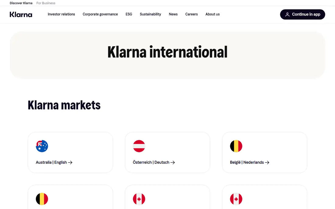 Klarna homepage