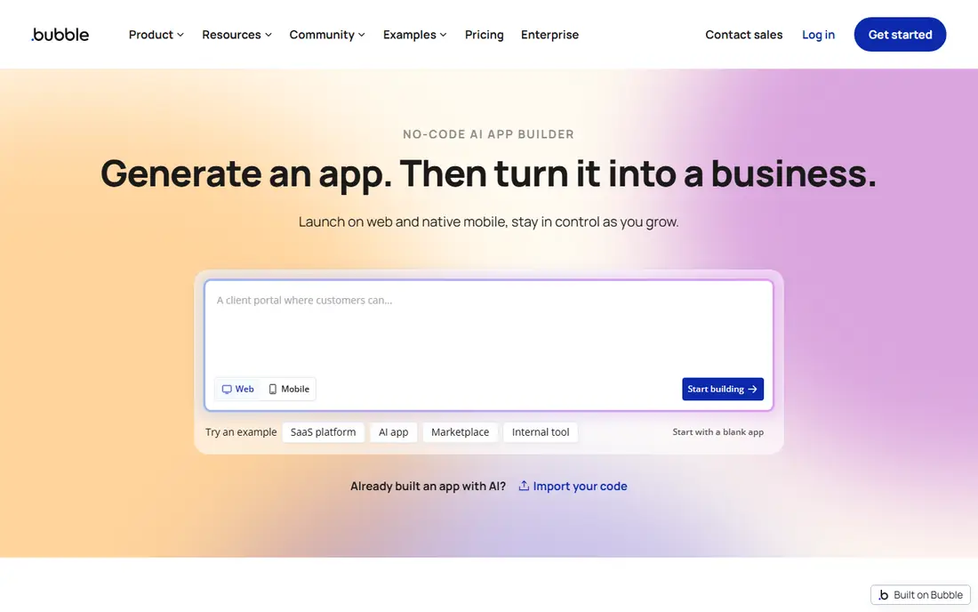 Bubble homepage
