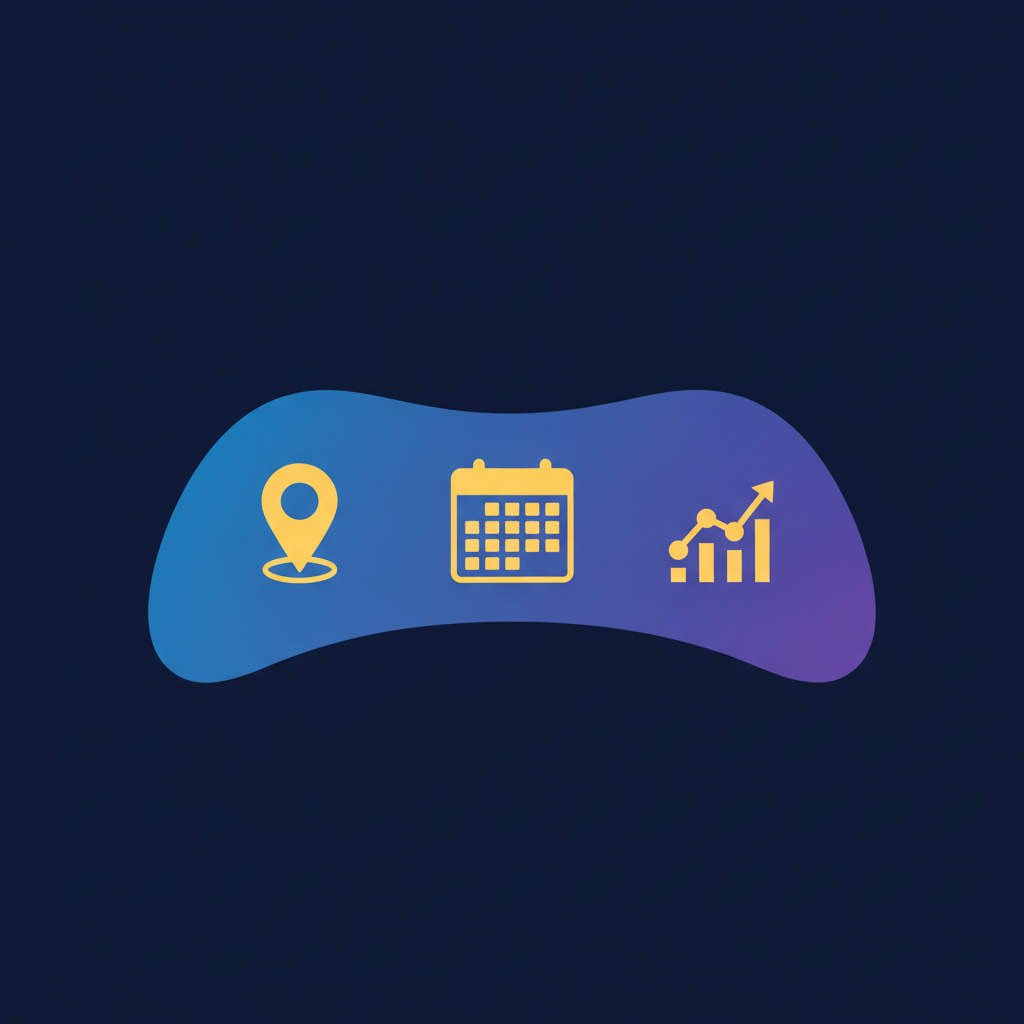SEO for therapists illustration showing a map pin, calendar, and rising ranking chart