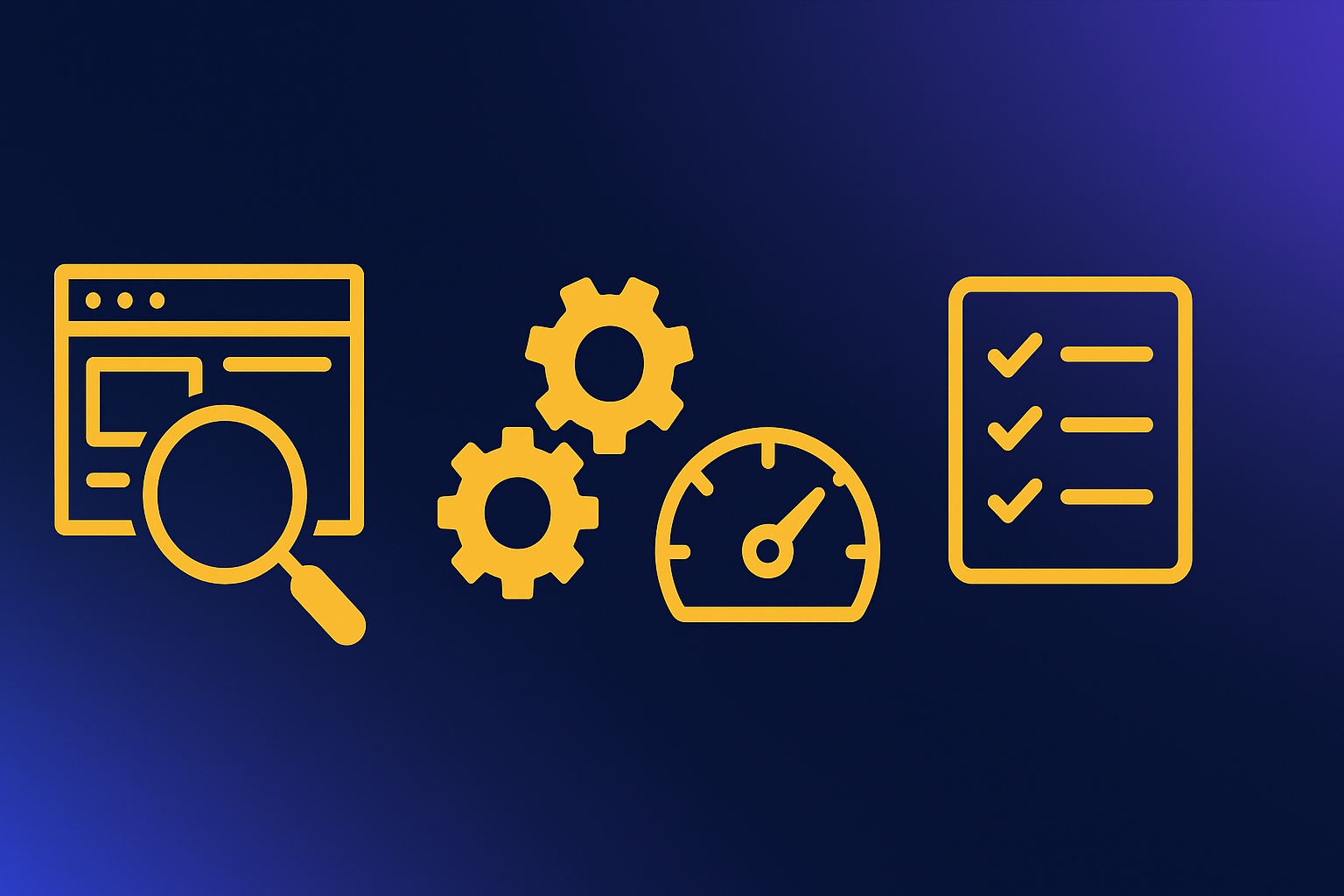 Illustration of a technical SEO audit service inspecting crawlability, speed, and schema