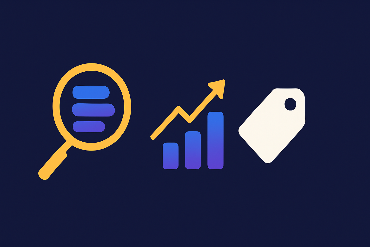 White label keyword research illustration with magnifier, keyword tags and a ranking chart